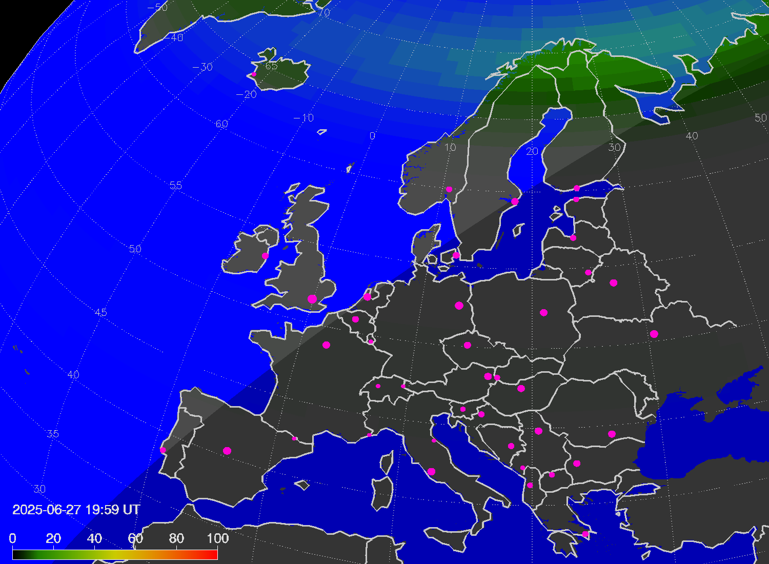 Northern lights (auroras) over Europe
