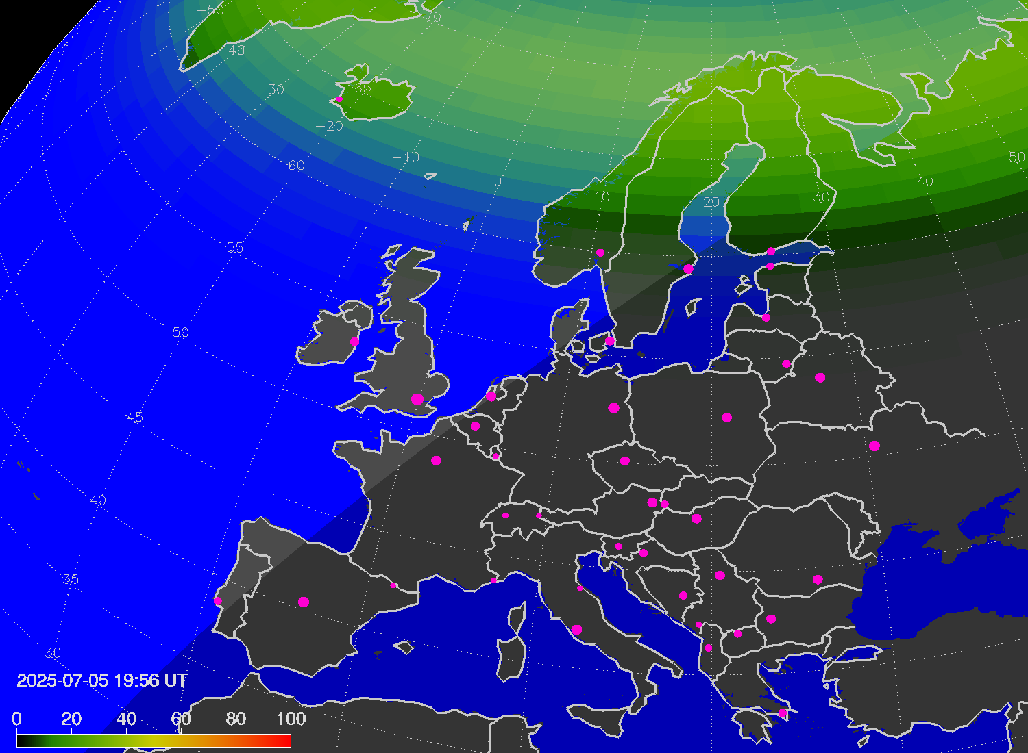 Northern lights (auroras) over Europe