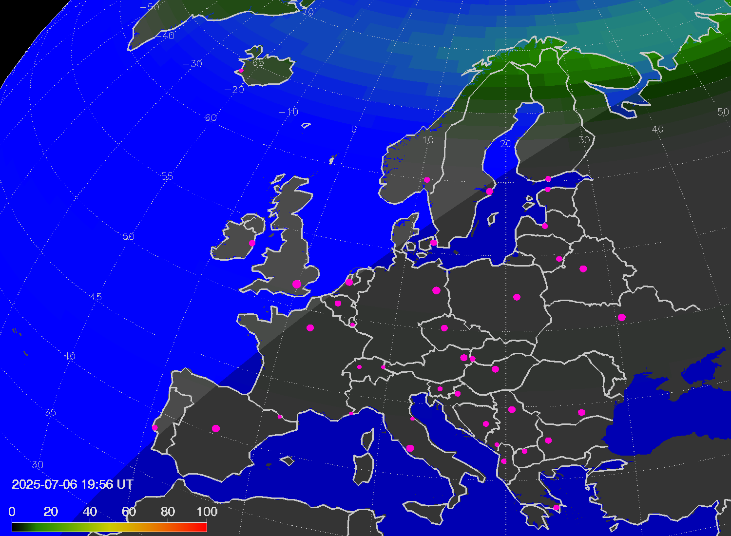 Northern lights (auroras) over Europe