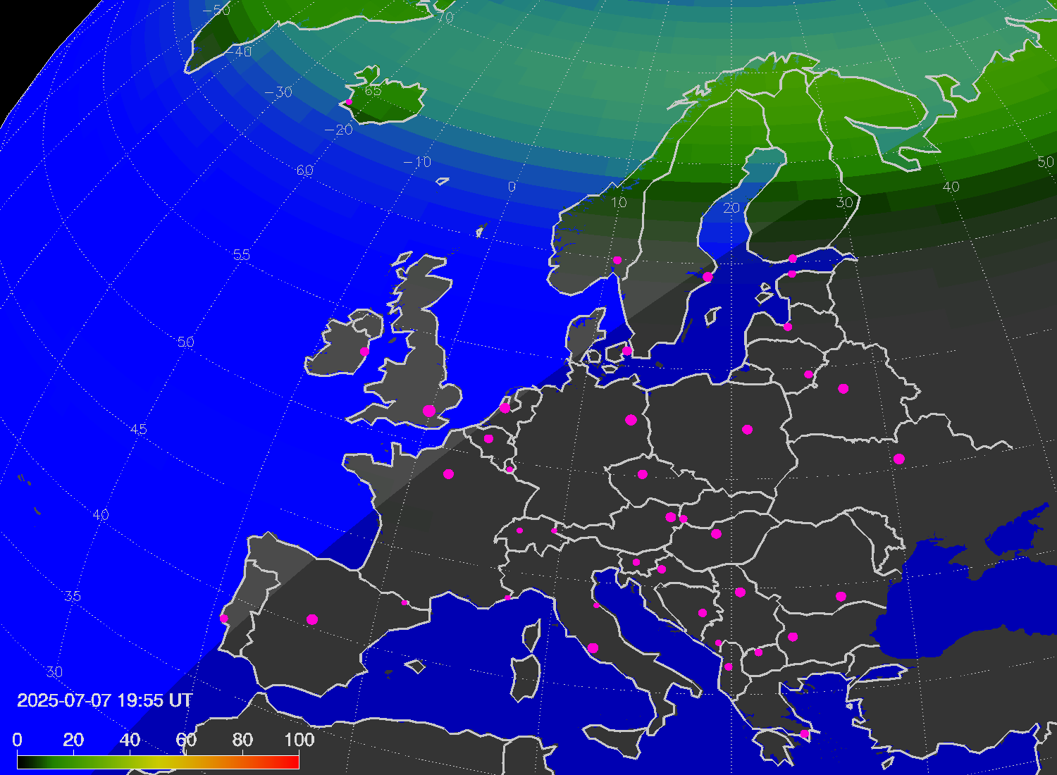 Northern lights (auroras) over Europe