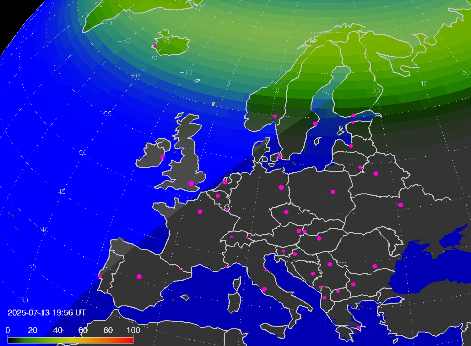 Northern lights (auroras) over Europe