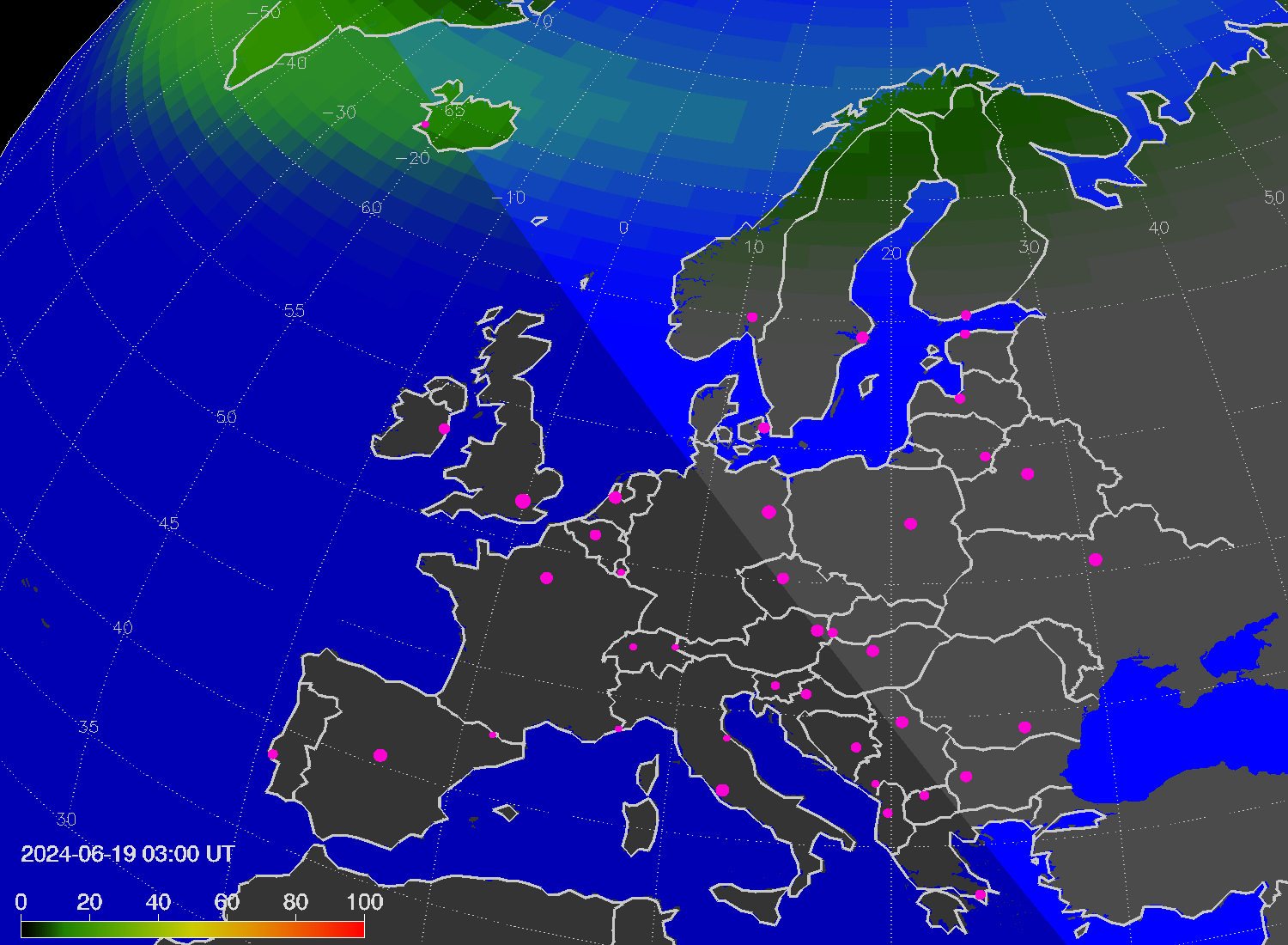 Northern lights (auroras) over Europe