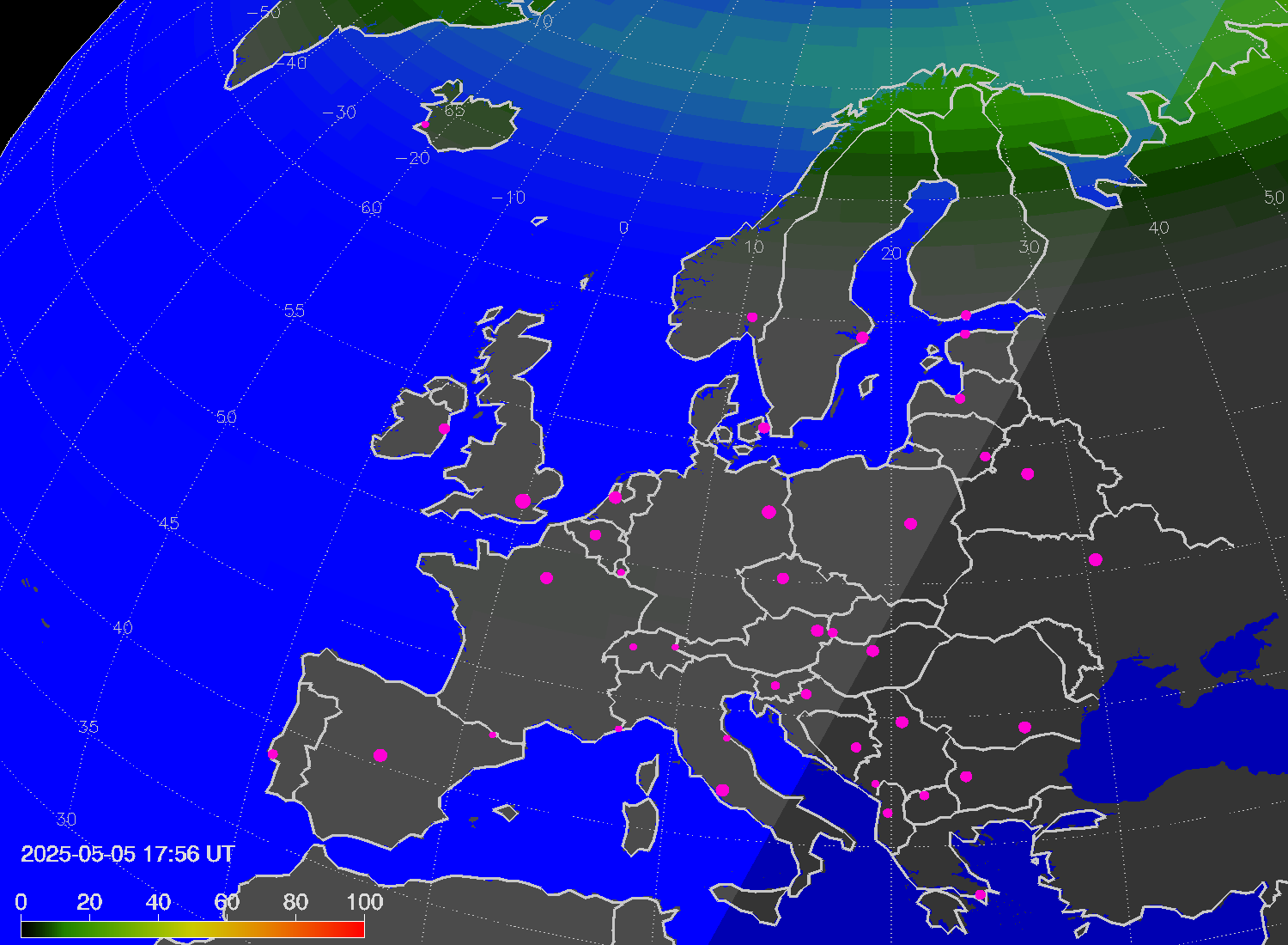 Northern lights (auroras) over Europe
