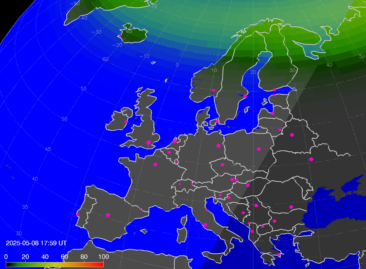 Northern lights (auroras) over Europe