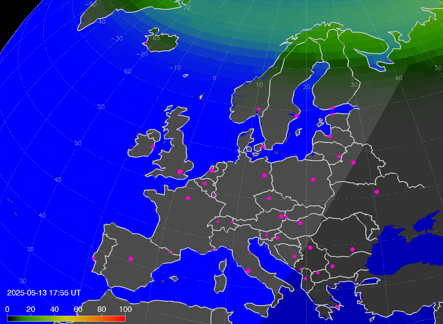 Northern lights (auroras) over Europe