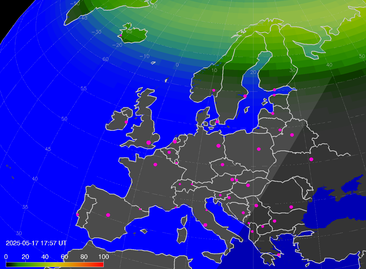 Northern lights (auroras) over Europe