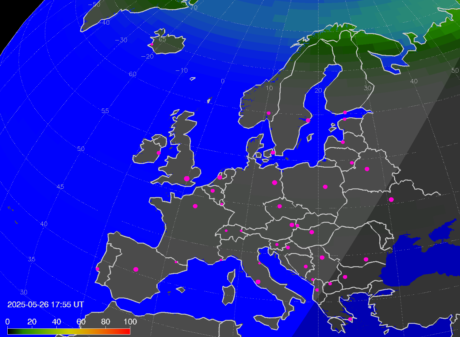 Northern lights (auroras) over Europe