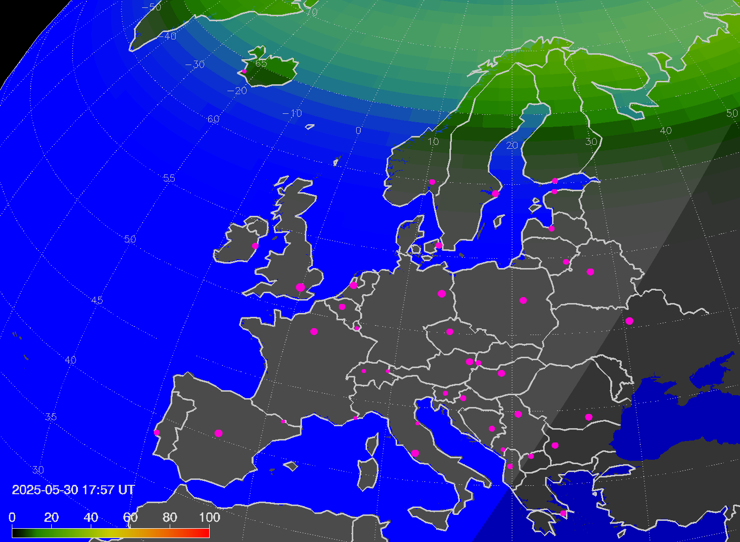 Northern lights (auroras) over Europe