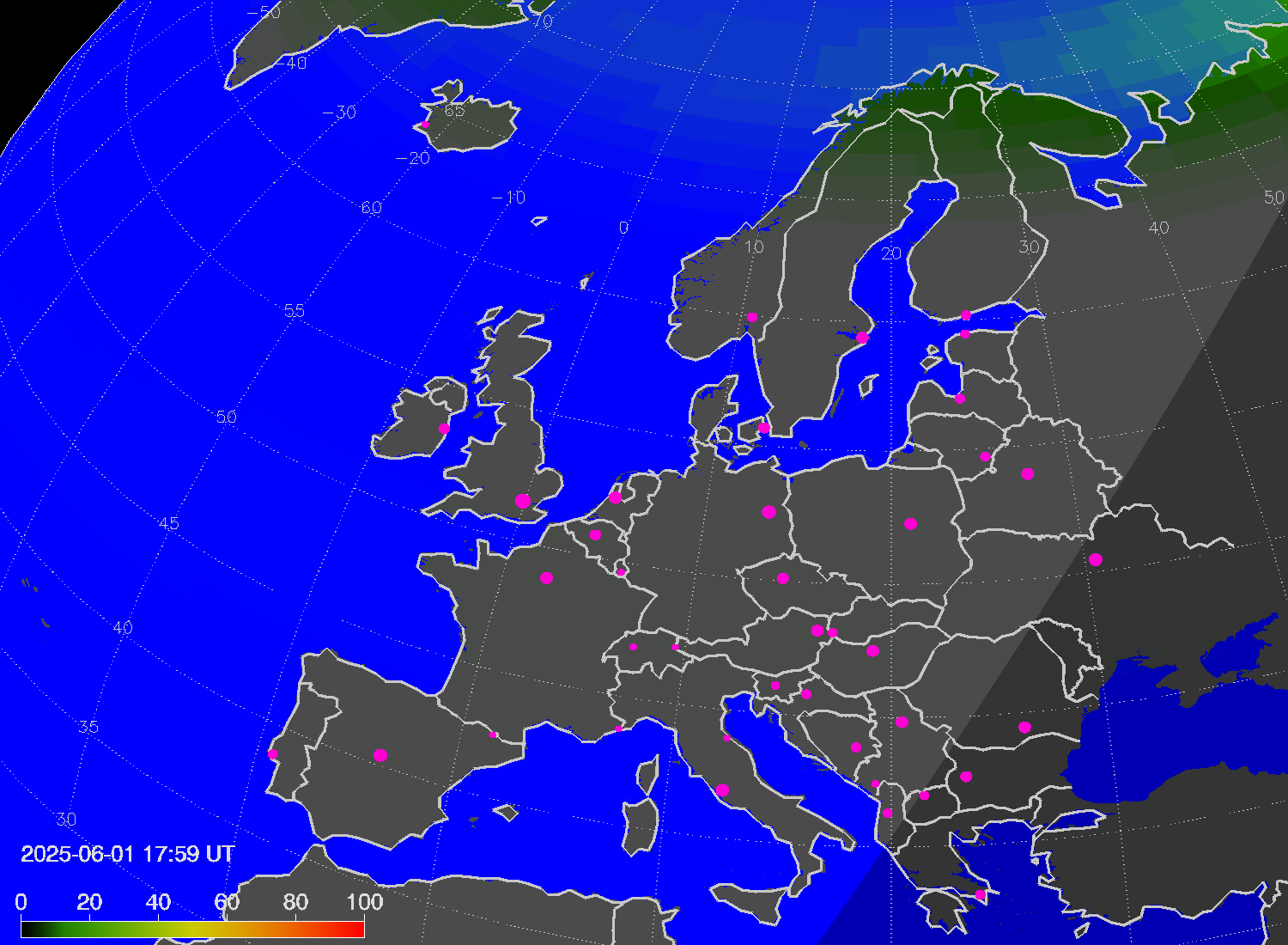 Northern lights (auroras) over Europe