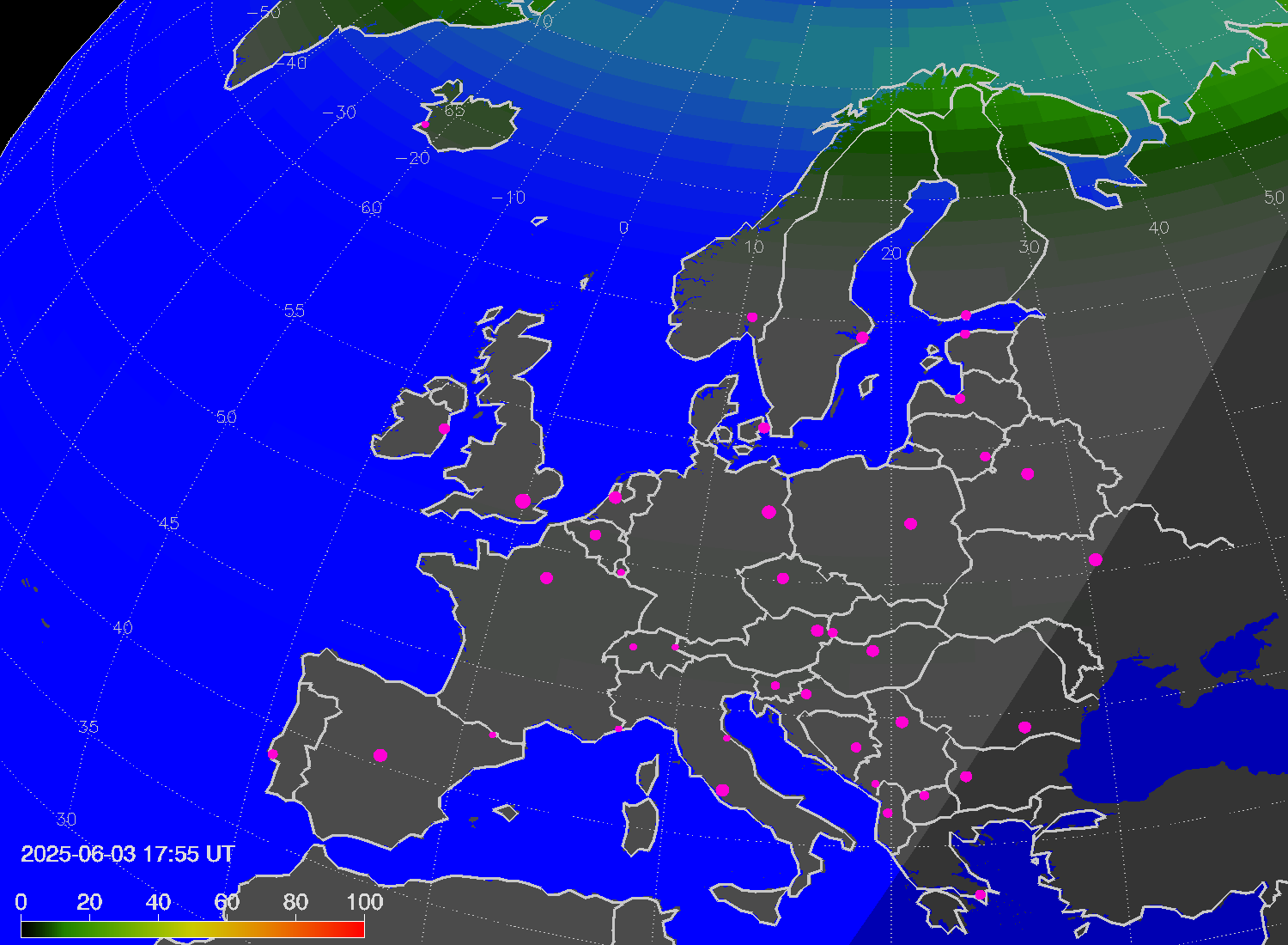 Northern lights (auroras) over Europe