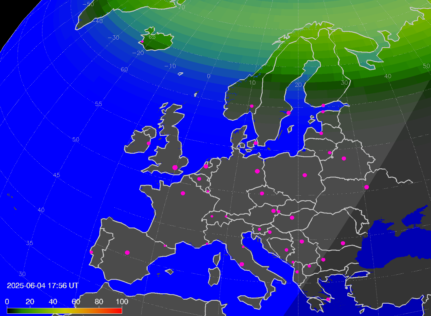 Northern lights (auroras) over Europe