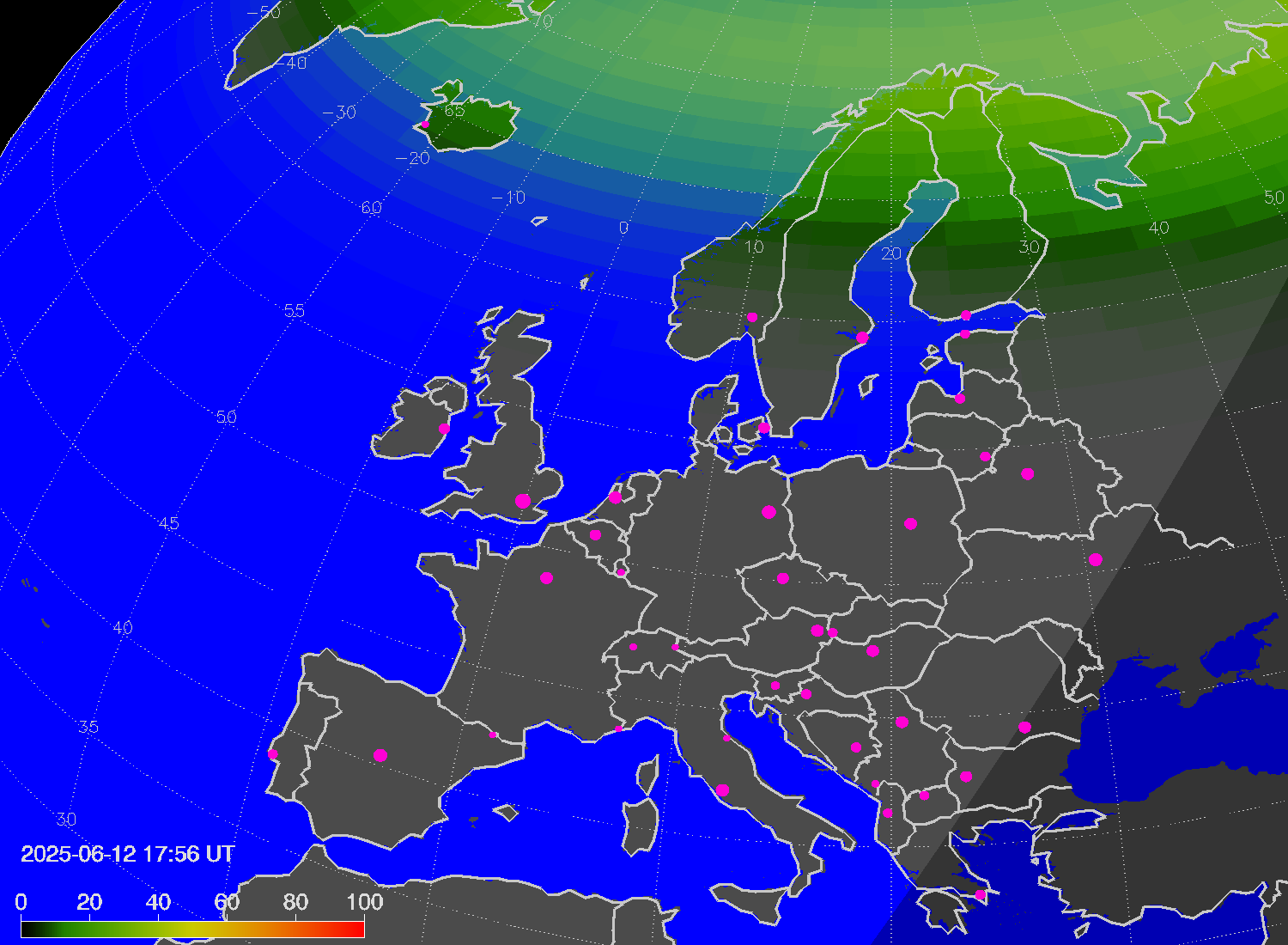 Northern lights (auroras) over Europe
