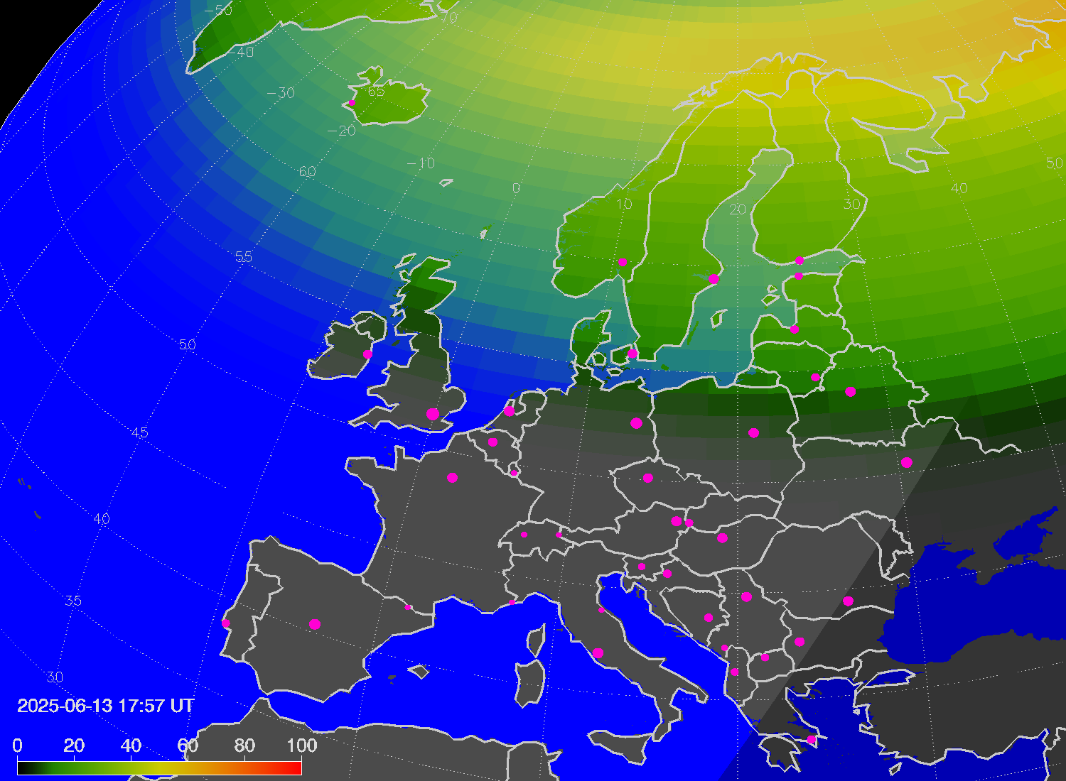 Northern lights (auroras) over Europe
