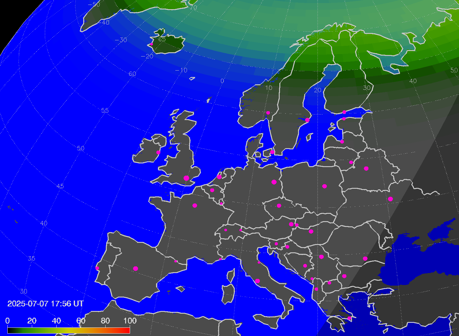 Northern lights (auroras) over Europe
