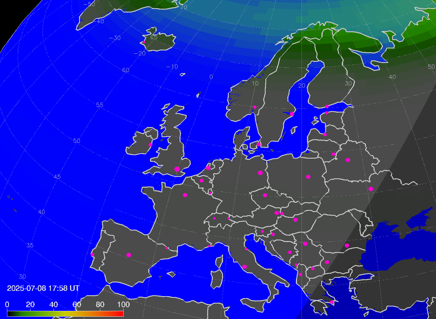Northern lights (auroras) over Europe