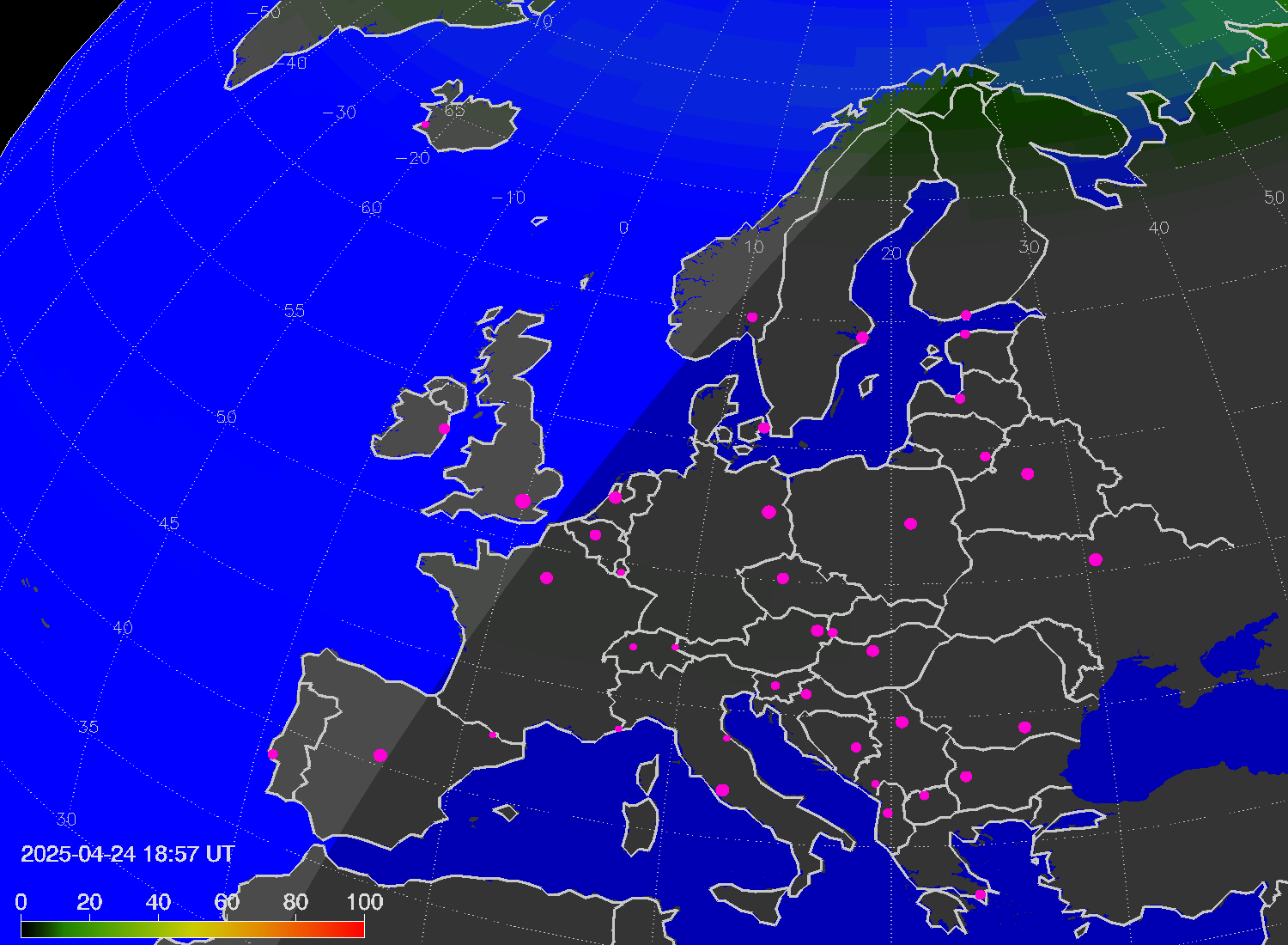 Northern lights (auroras) over Europe