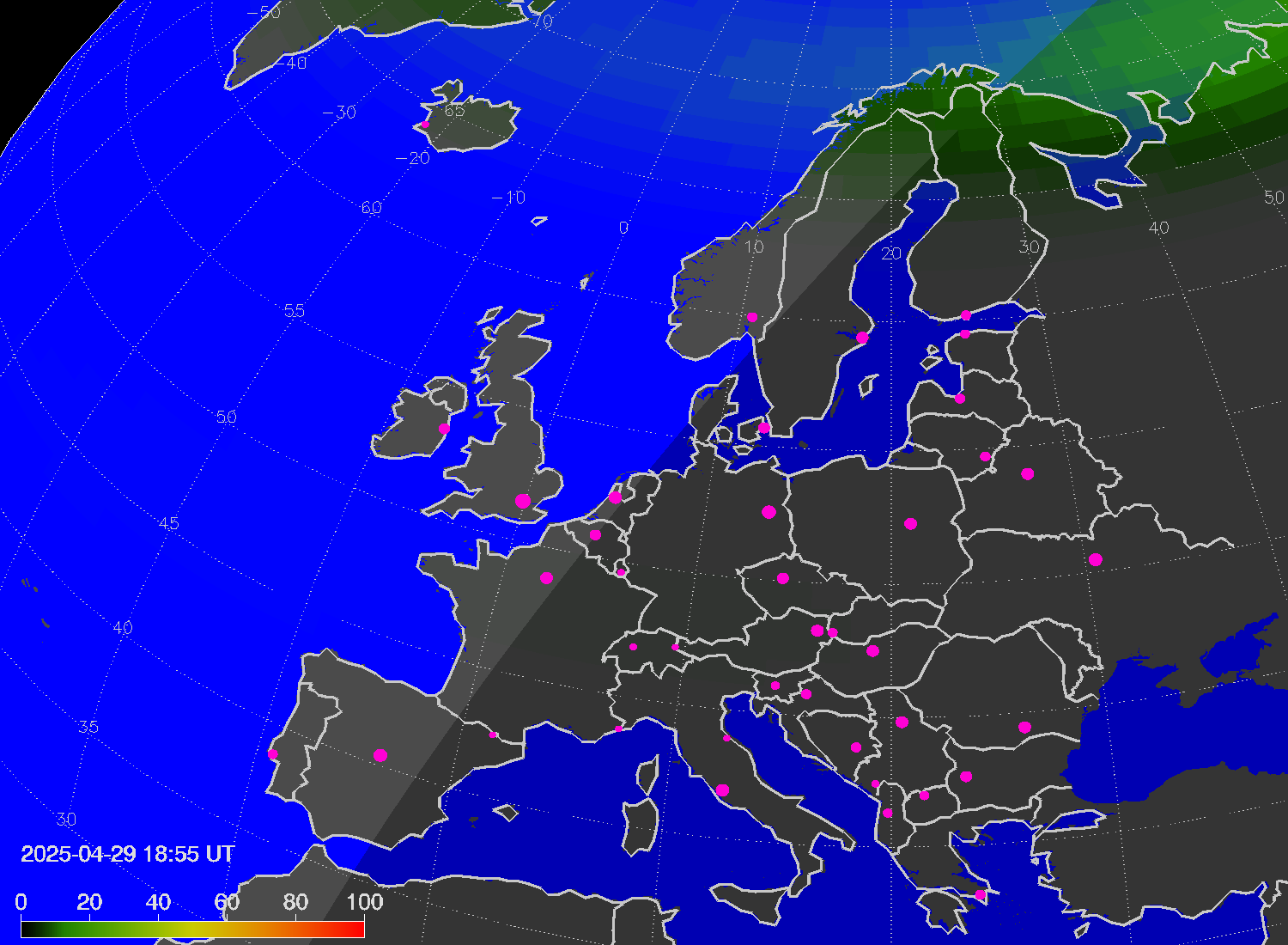 Northern lights (auroras) over Europe