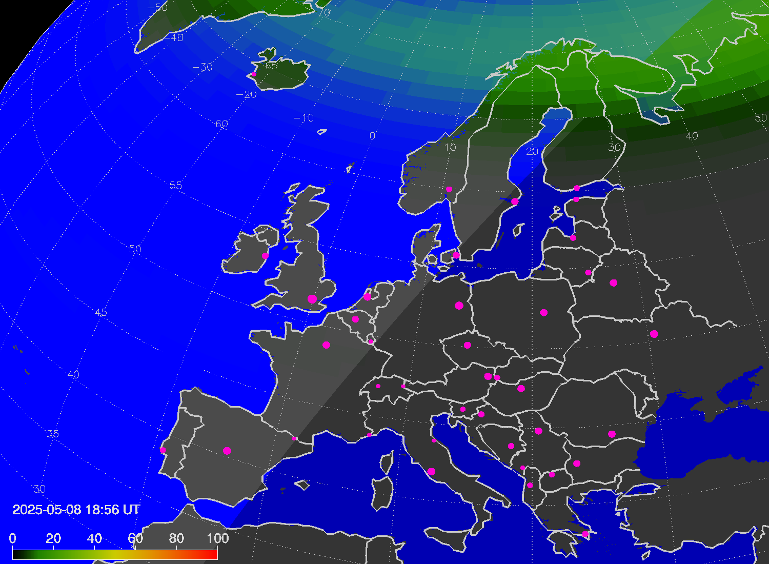 Northern lights (auroras) over Europe