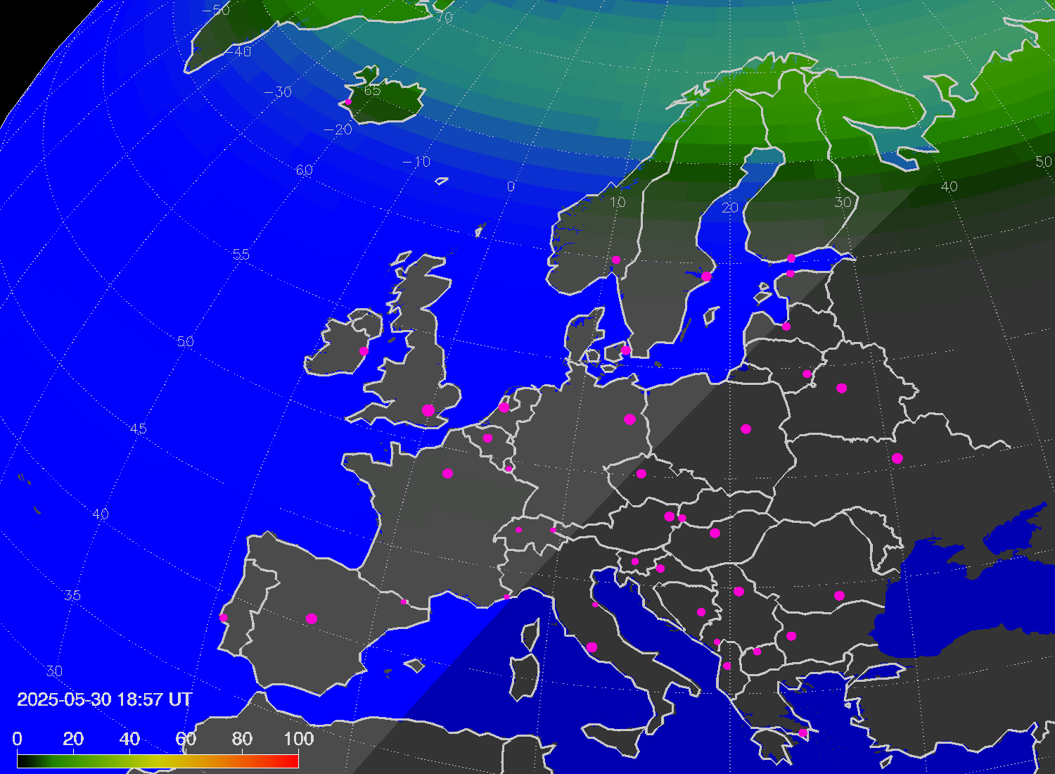 Northern lights (auroras) over Europe