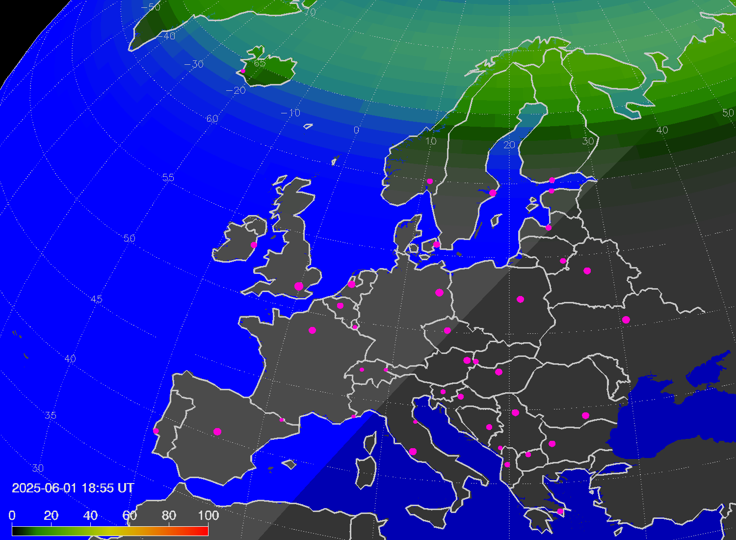 Northern lights (auroras) over Europe