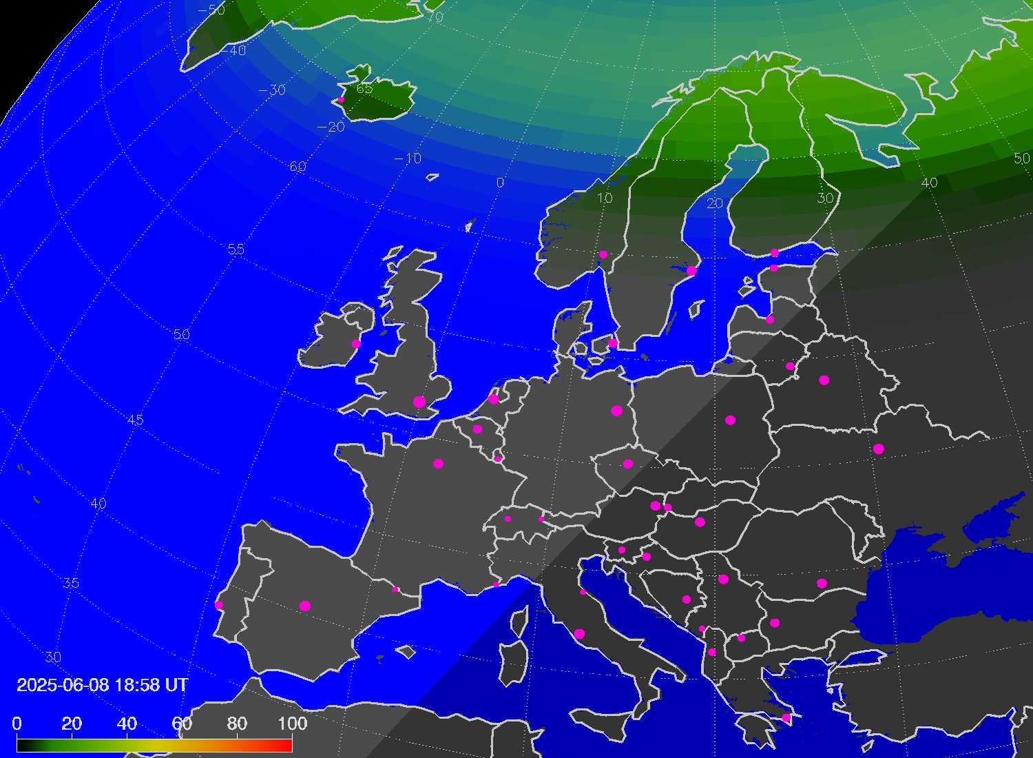 Northern lights (auroras) over Europe