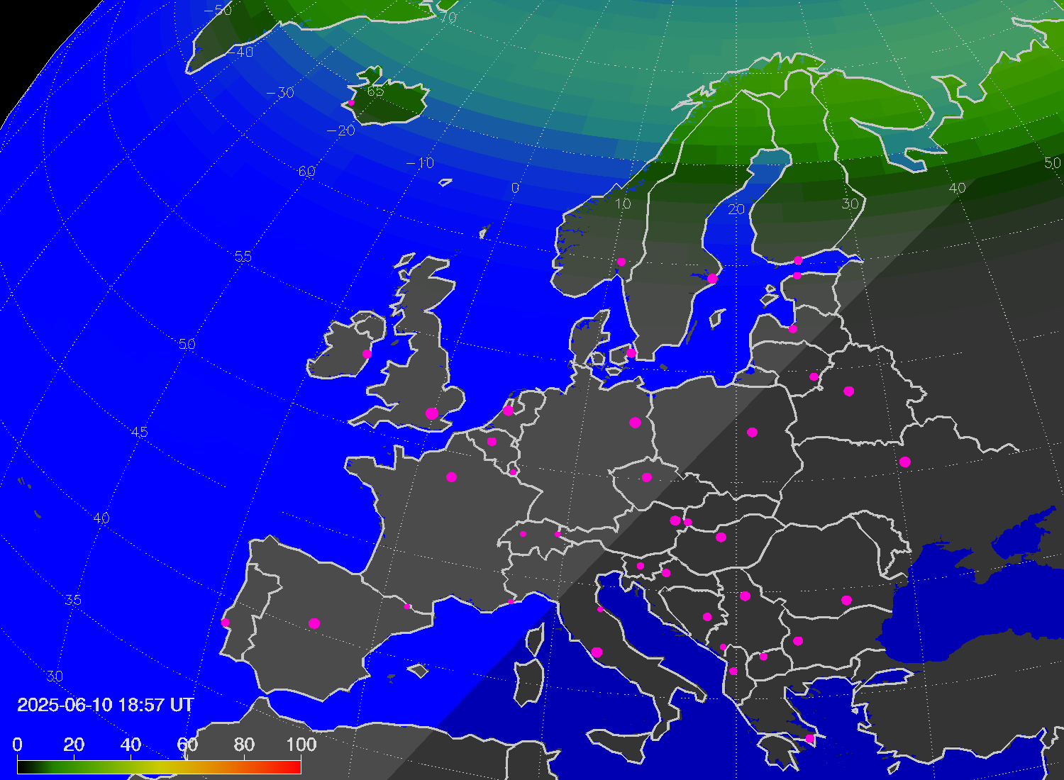 Northern lights (auroras) over Europe