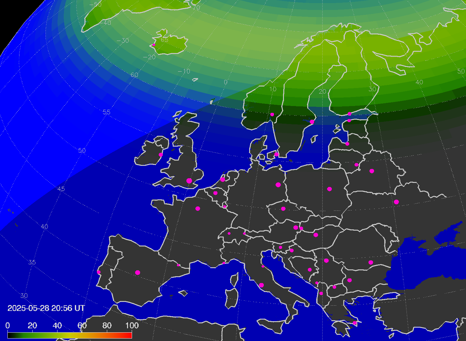 Northern lights (auroras) over Europe
