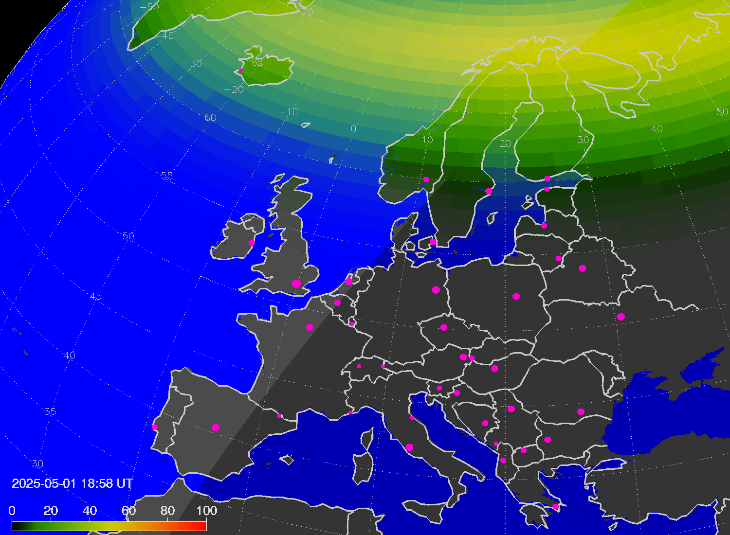 Northern lights (auroras) over Europe
