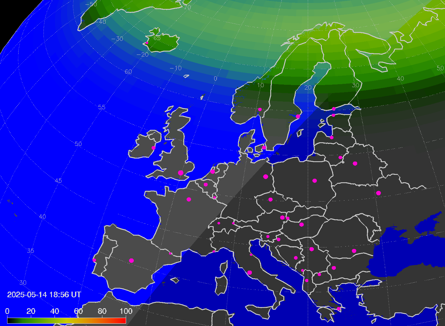 Northern lights (auroras) over Europe