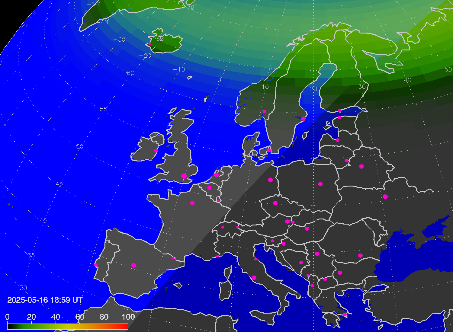 Northern lights (auroras) over Europe