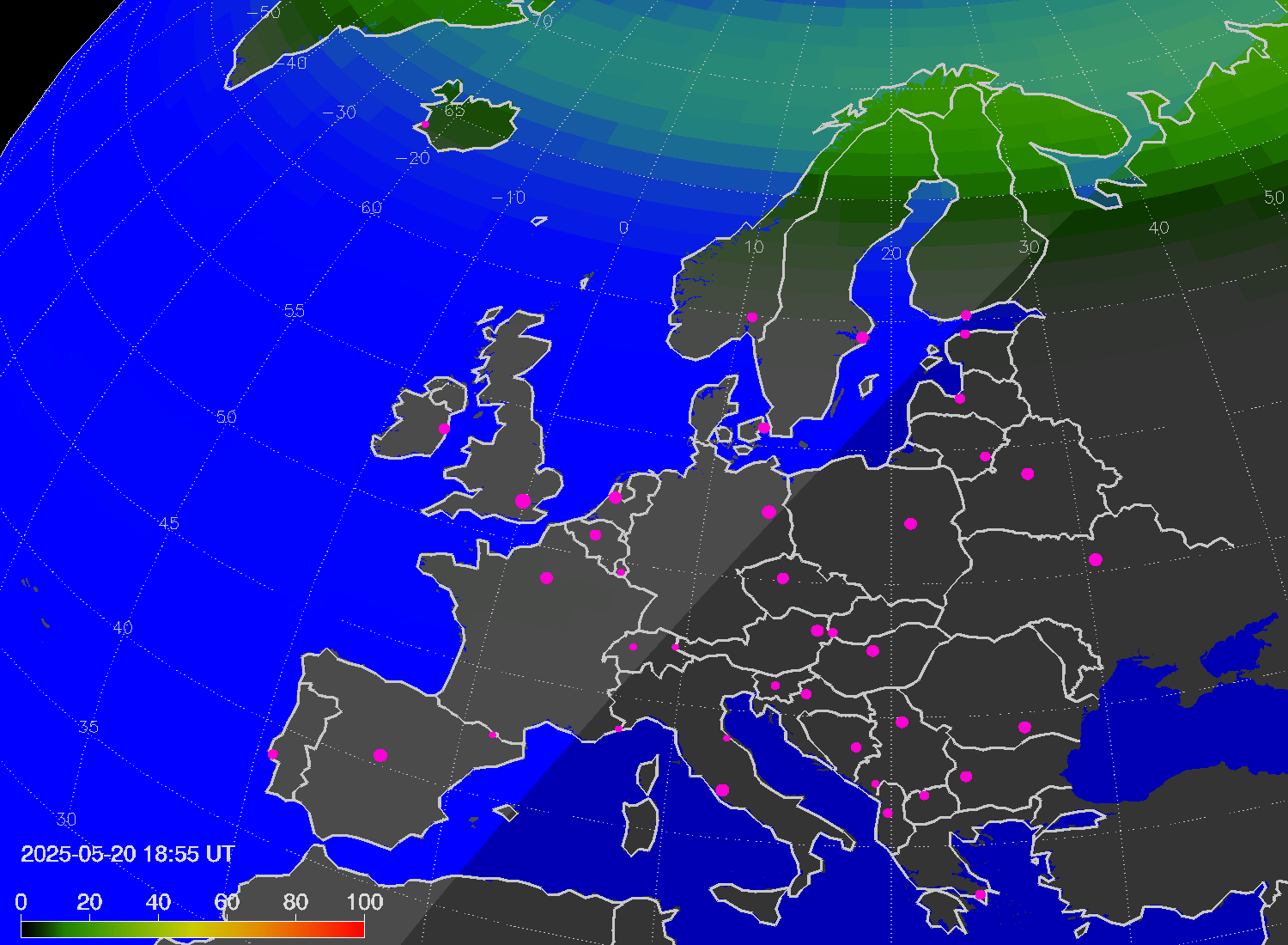 Northern lights (auroras) over Europe