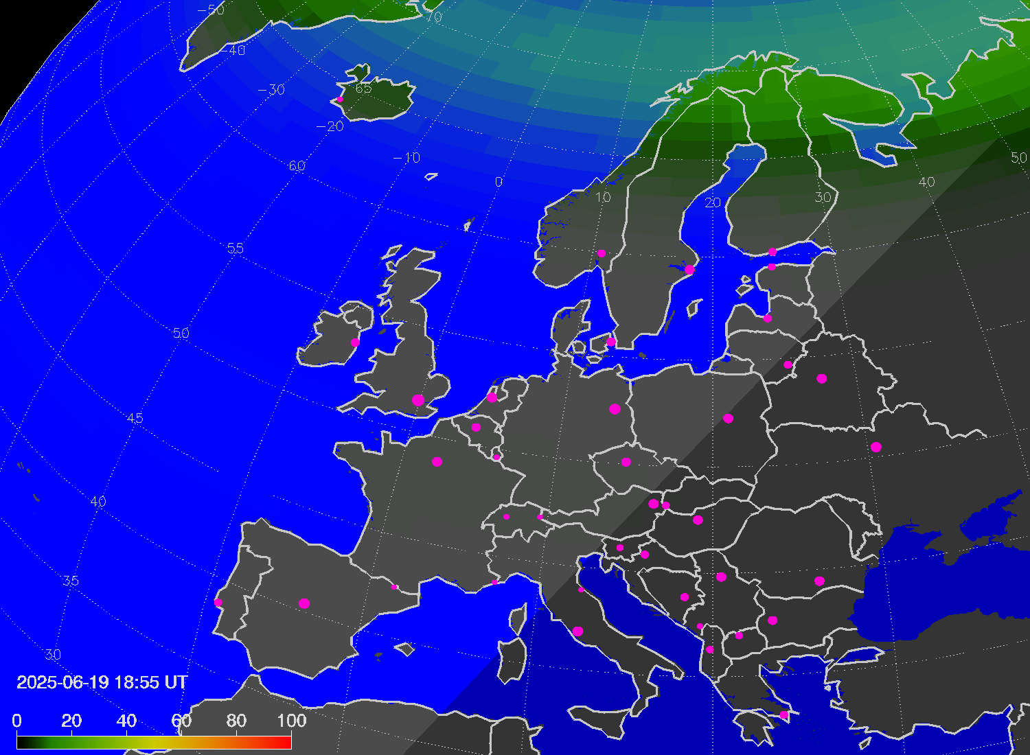 Northern lights (auroras) over Europe