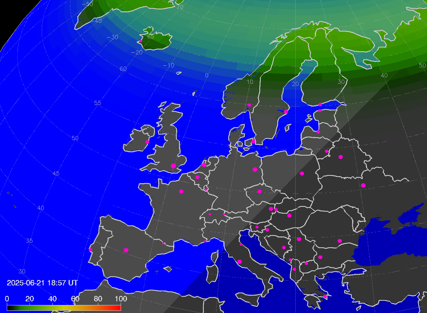 Northern lights (auroras) over Europe