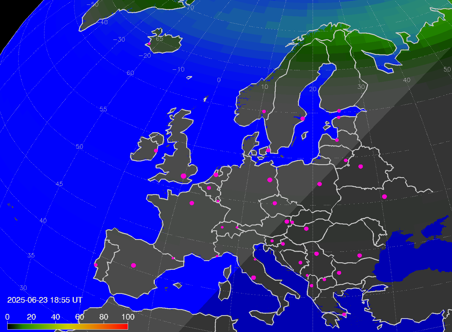 Northern lights (auroras) over Europe