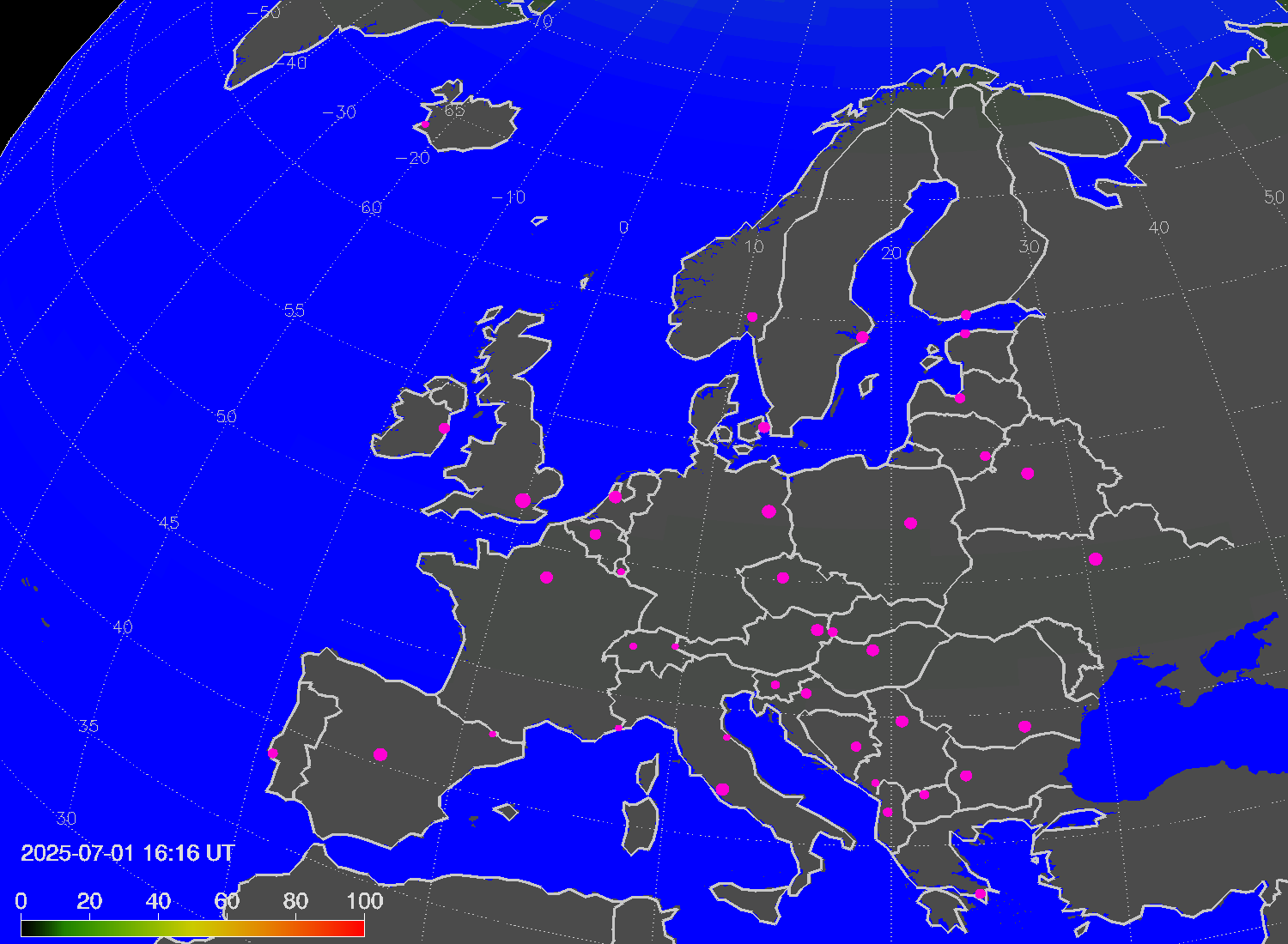 Northern lights (auroras) over Europe
