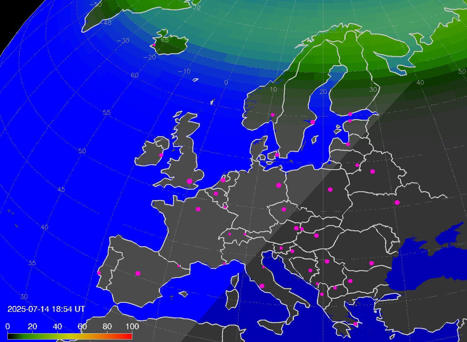 Northern lights (auroras) over Europe
