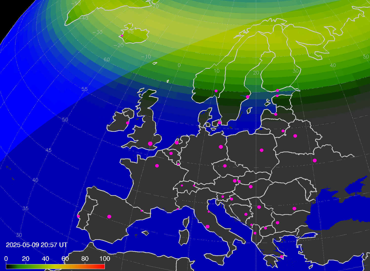 Northern lights (auroras) over Europe