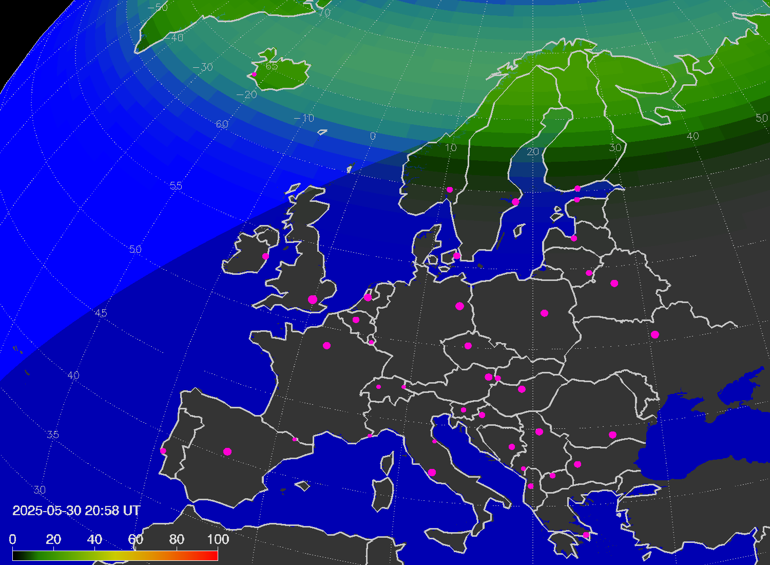 Northern lights (auroras) over Europe