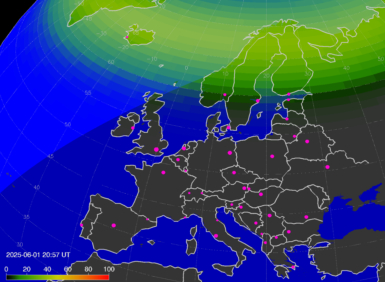 Northern lights (auroras) over Europe