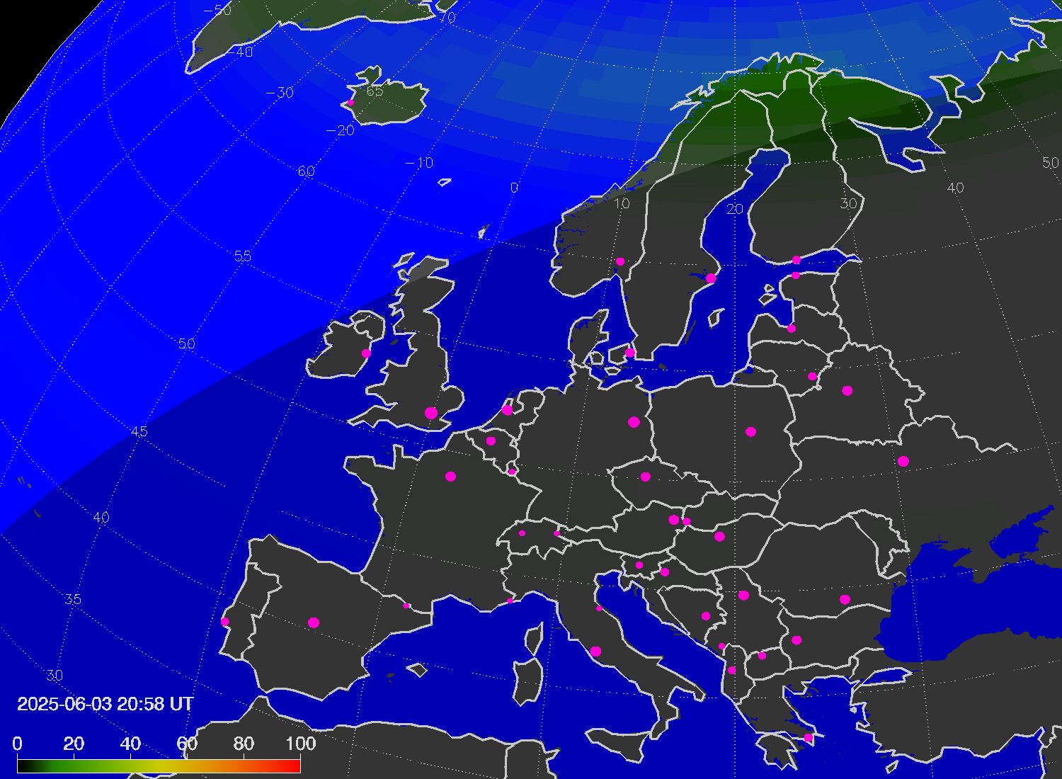 Northern lights (auroras) over Europe