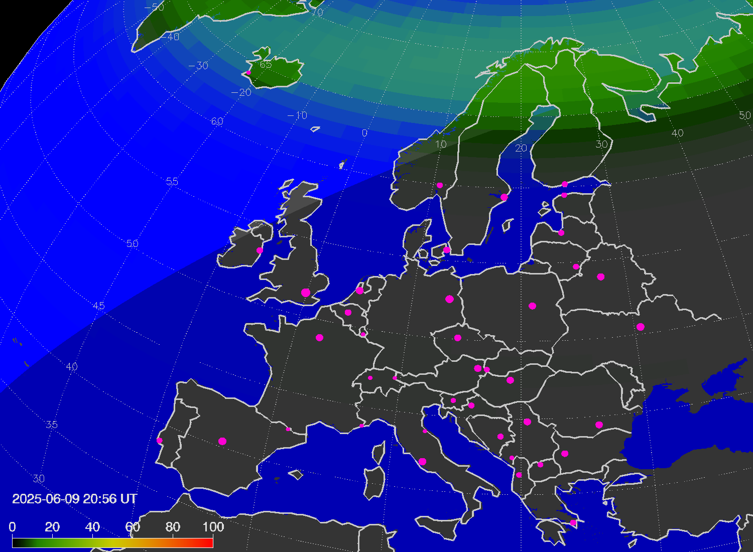 Northern lights (auroras) over Europe