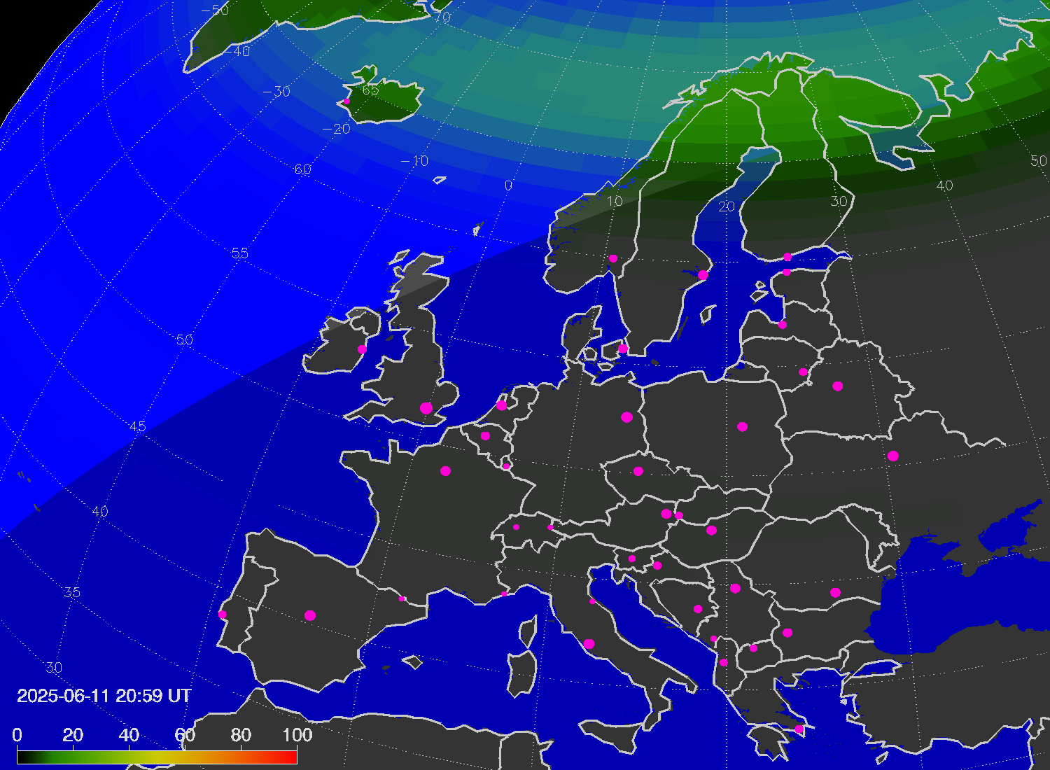 Northern lights (auroras) over Europe