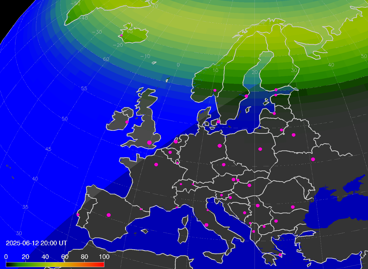 Northern lights (auroras) over Europe