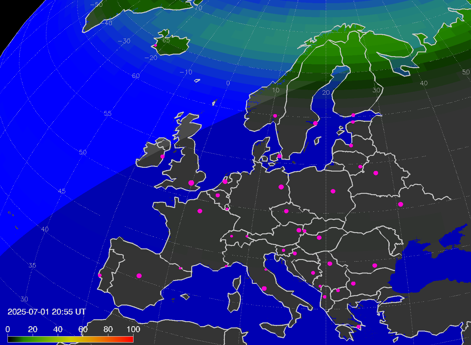 Northern lights (auroras) over Europe