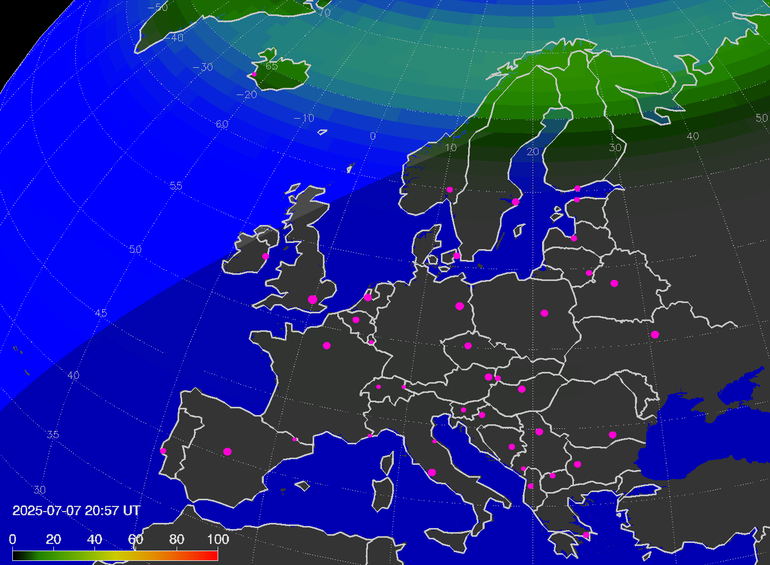 Northern lights (auroras) over Europe
