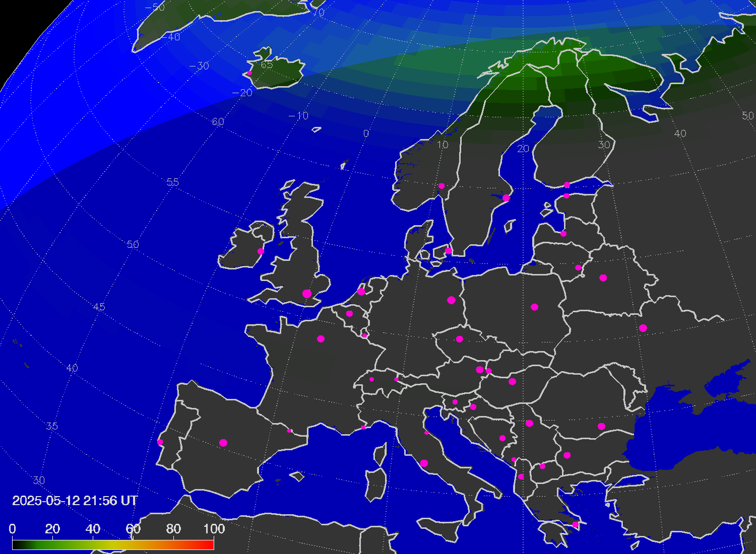 Northern lights (auroras) over Europe