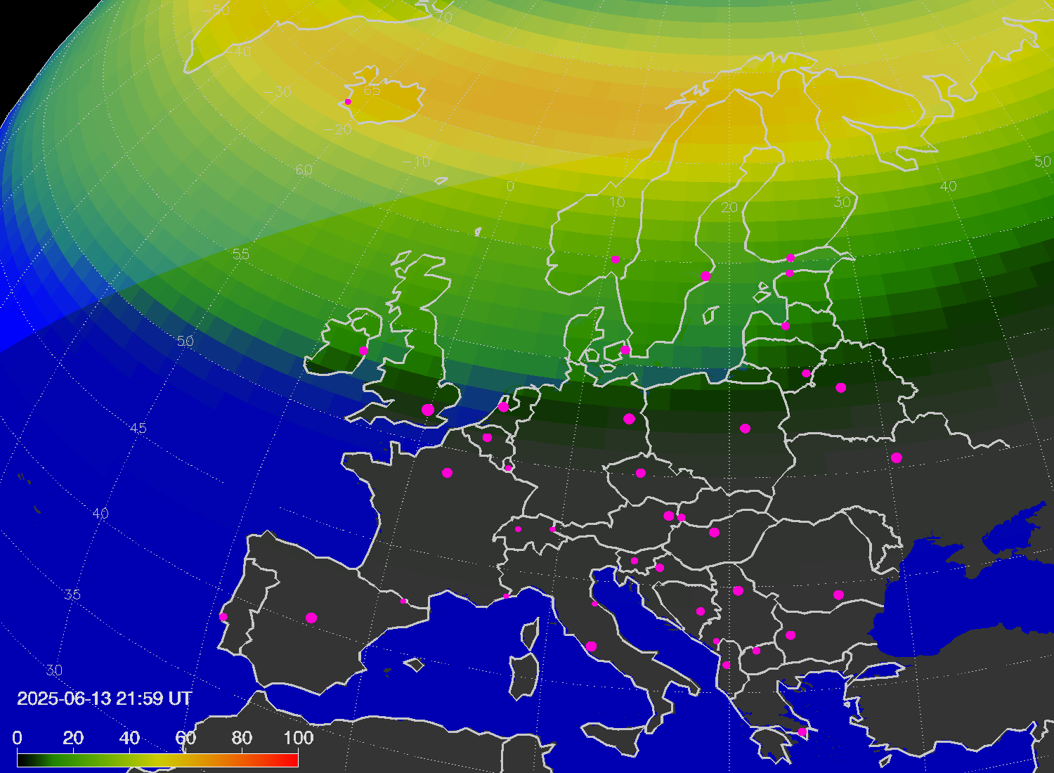 Northern lights (auroras) over Europe