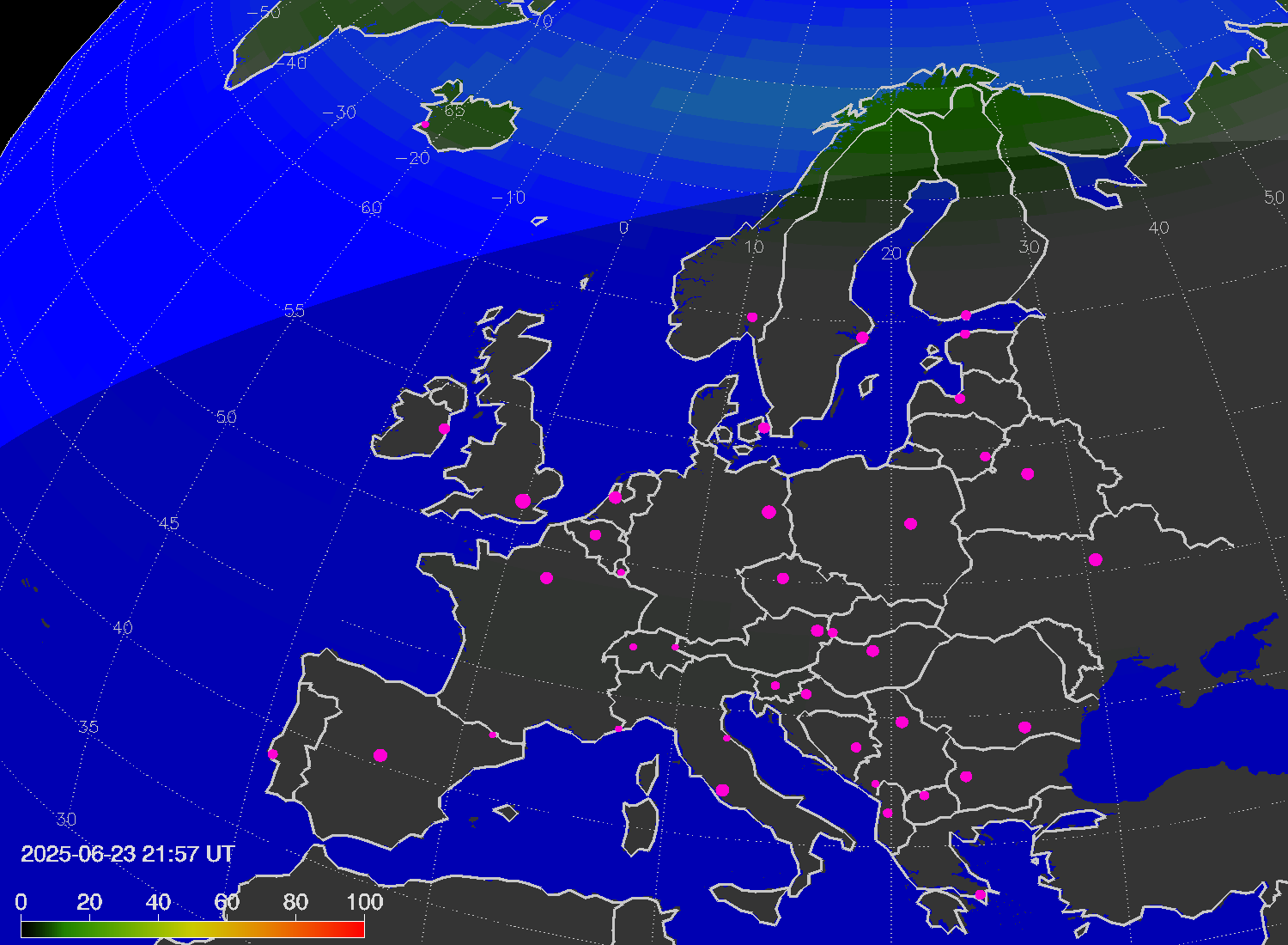 Northern lights (auroras) over Europe