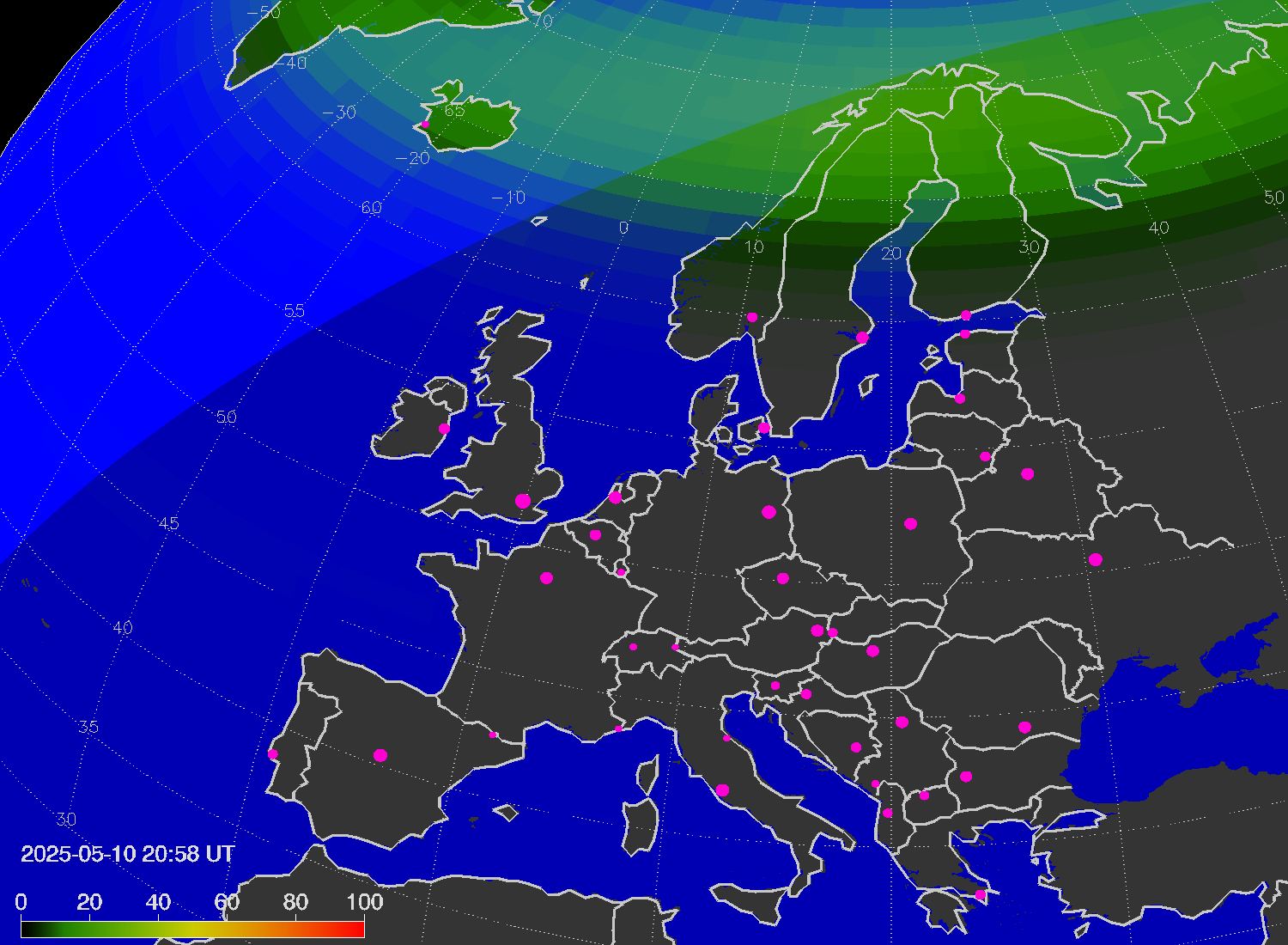 Northern lights (auroras) over Europe