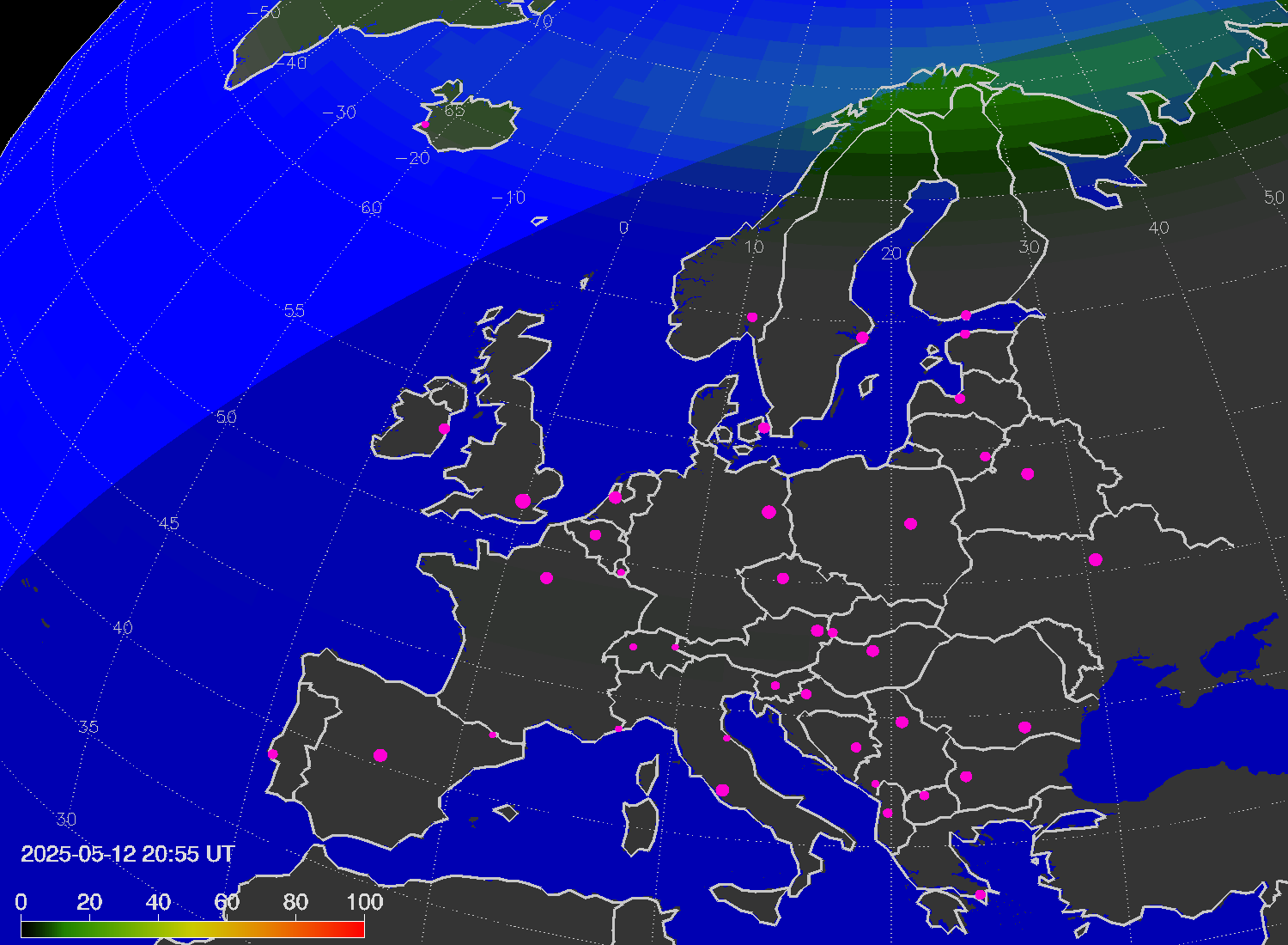 Northern lights (auroras) over Europe